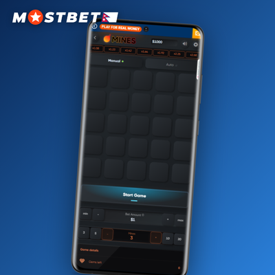 Mostbet Mines icon showing three hidden mines and moderate multiplier for balanced play