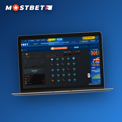 Mostbet Mines icon grid with many mines and a large multiplier badge for risk seekers