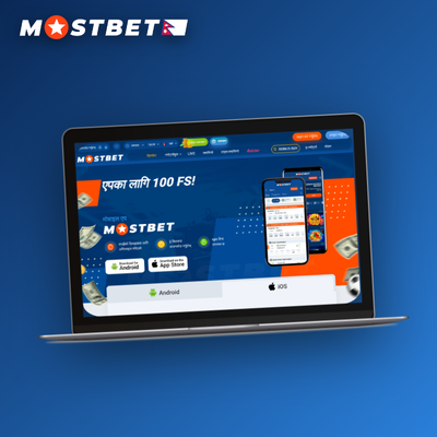 Mostbet mobile app open on a smartphone flat design icon for Nepal players